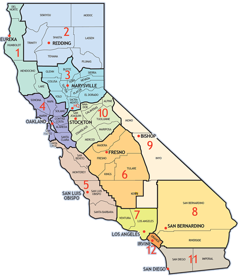 California Map of Caltrans Districts